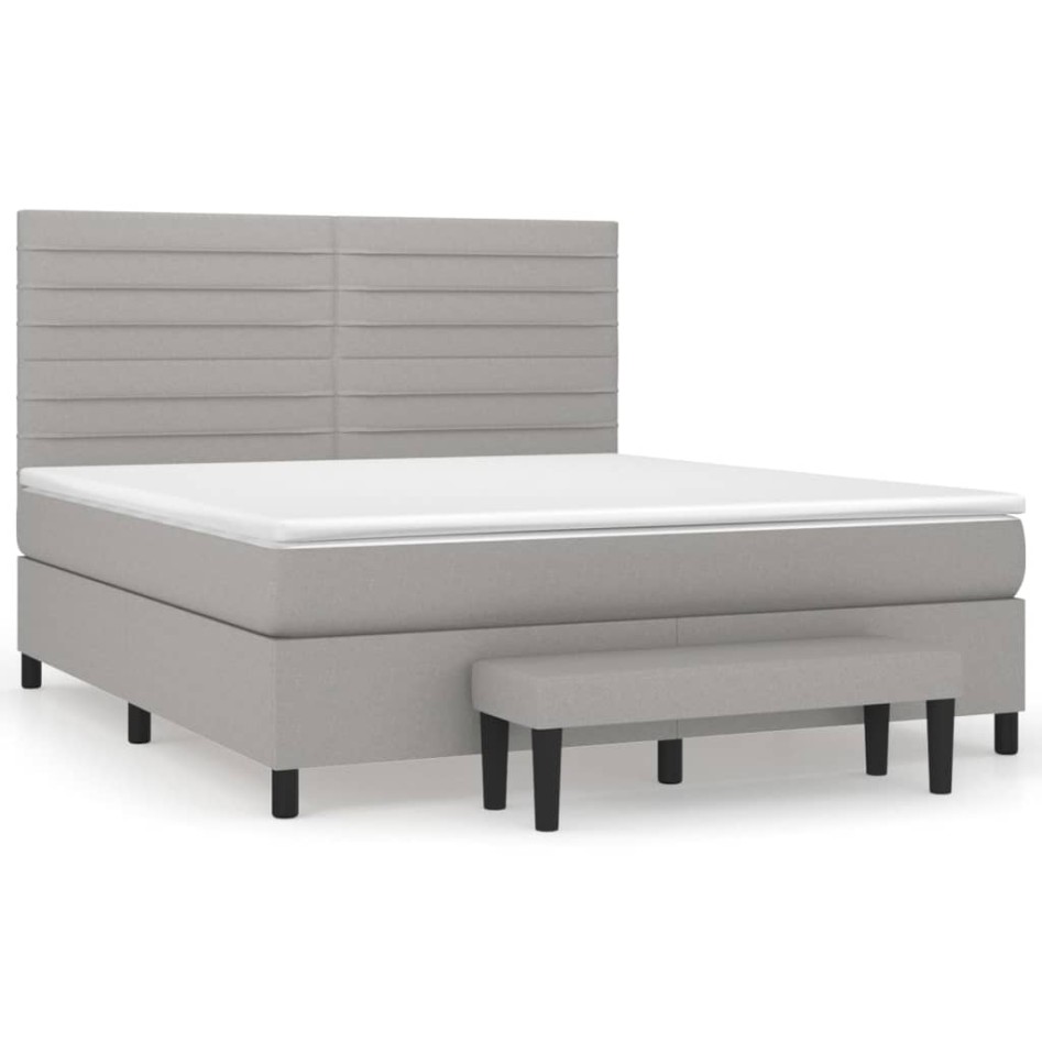 Cama box spring con colchón tela gris claro 160x200