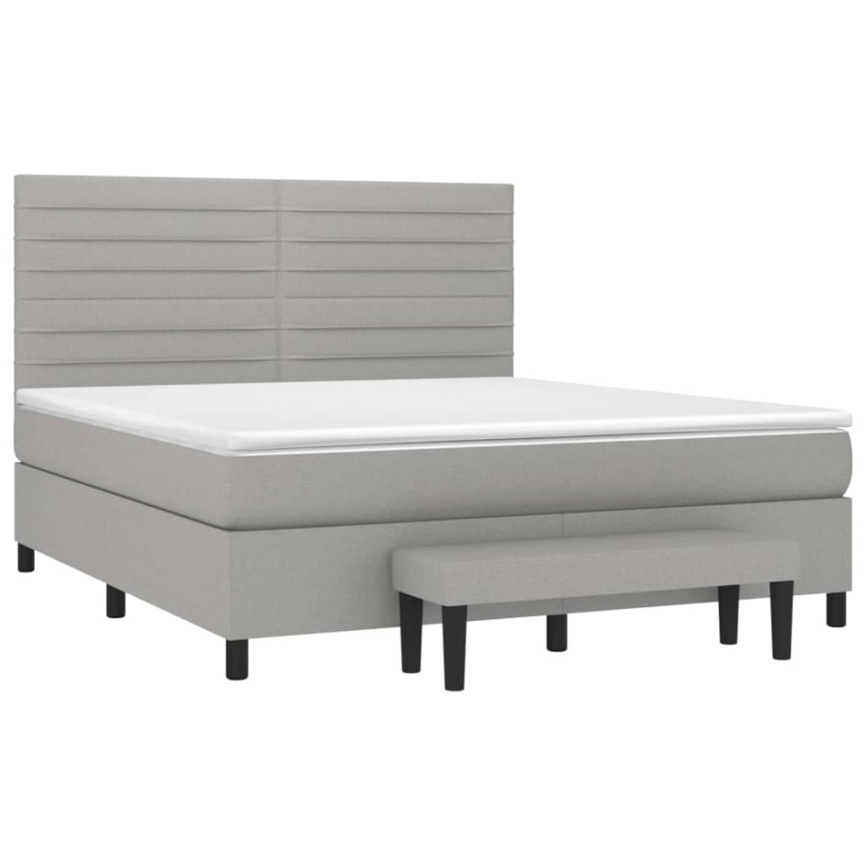 Cama box spring con colchón tela gris claro 160x200