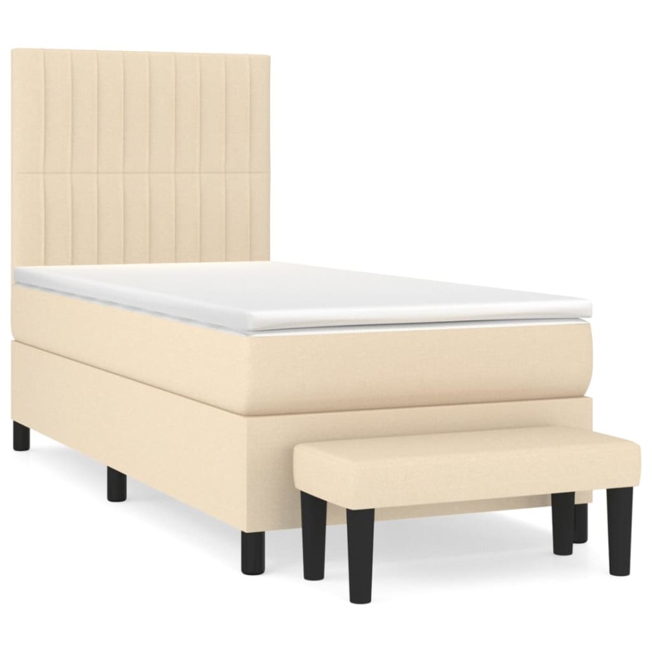 Cama box spring con colchón tela color crema 80x200
