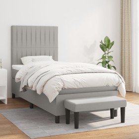 Cama box spring con colchón tela gris claro 80x200