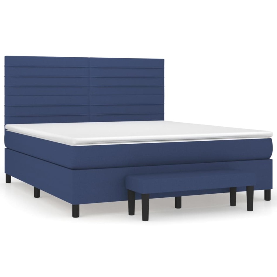 Cama box spring con colchón tela azul 160x200