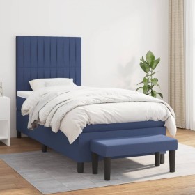 Cama box spring con colchón tela azul 90x190