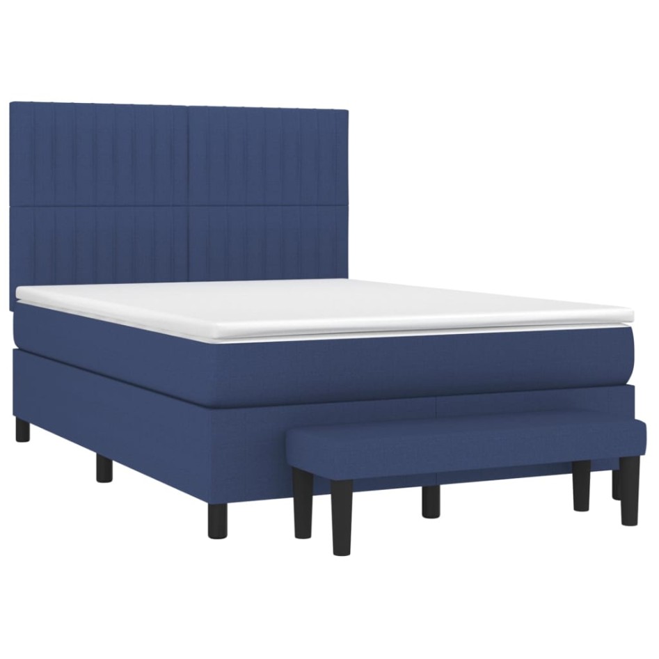 Cama box spring con colchón tela azul 140x200