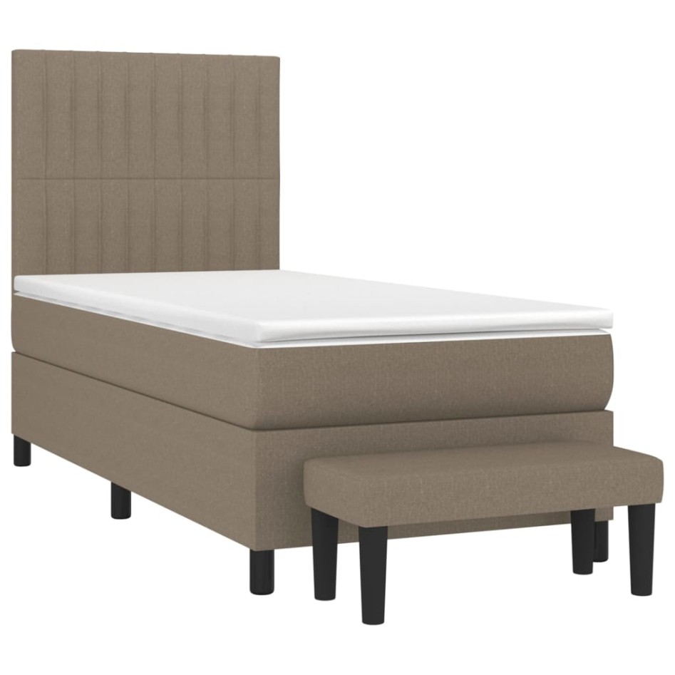 Cama box spring con colchón tela gris taupe 90x190