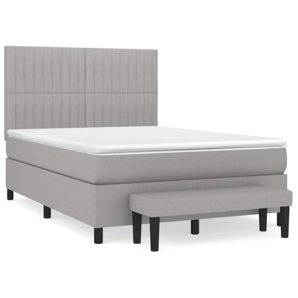 Cama box spring con colchón tela gris claro 140x190