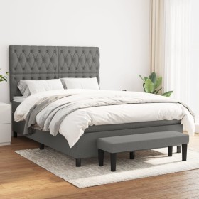 Cama box spring con colchón tela gris oscuro 140x200
