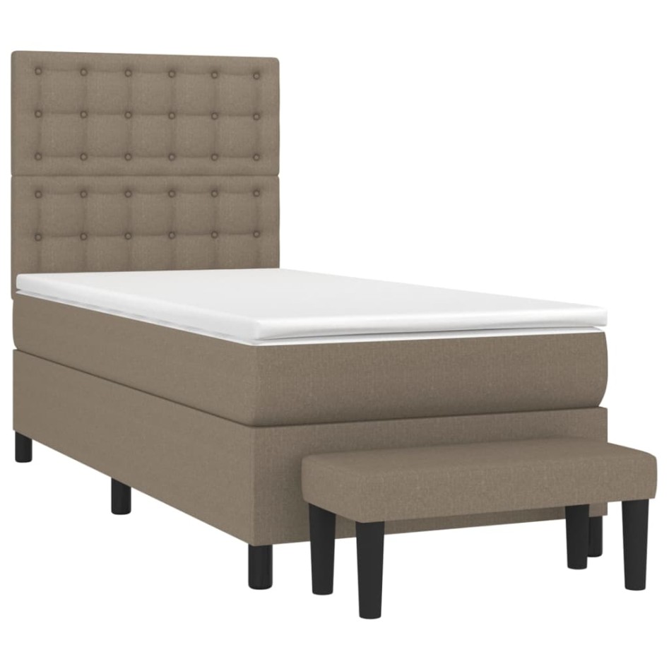 Cama box spring con colchón tela gris taupe 80x200