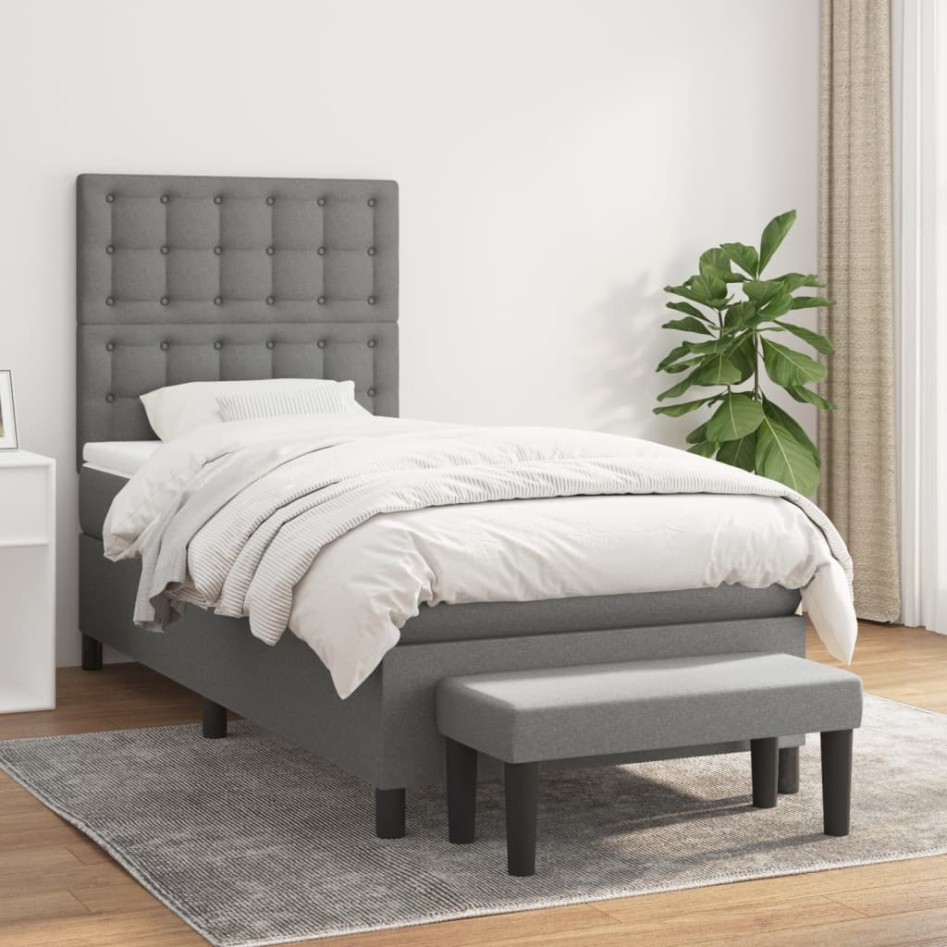 Cama box spring con colchón tela gris oscuro 90x190