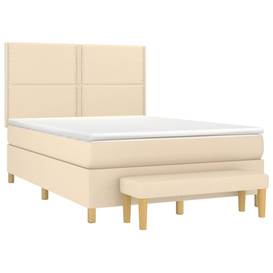 Cama box spring con colchón tela color crema 140x200