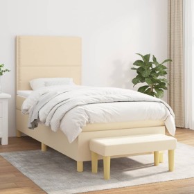 Cama box spring con colchón tela color crema 90x190
