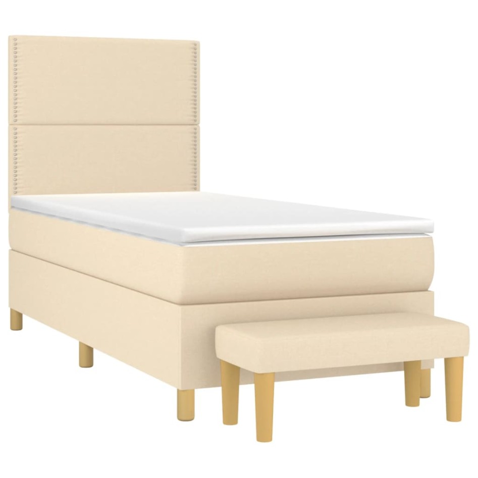 Cama box spring con colchón tela color crema 90x190