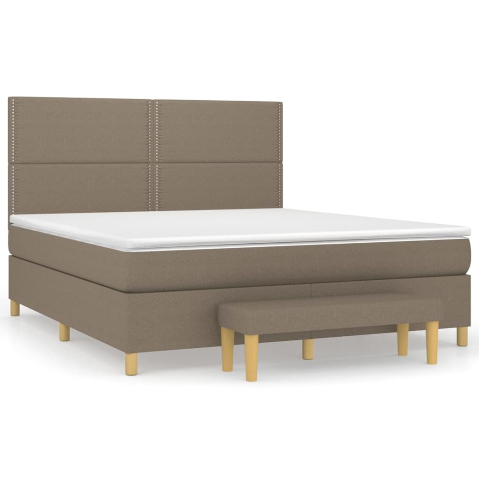 Cama box spring con colchón tela gris taupe 160x200