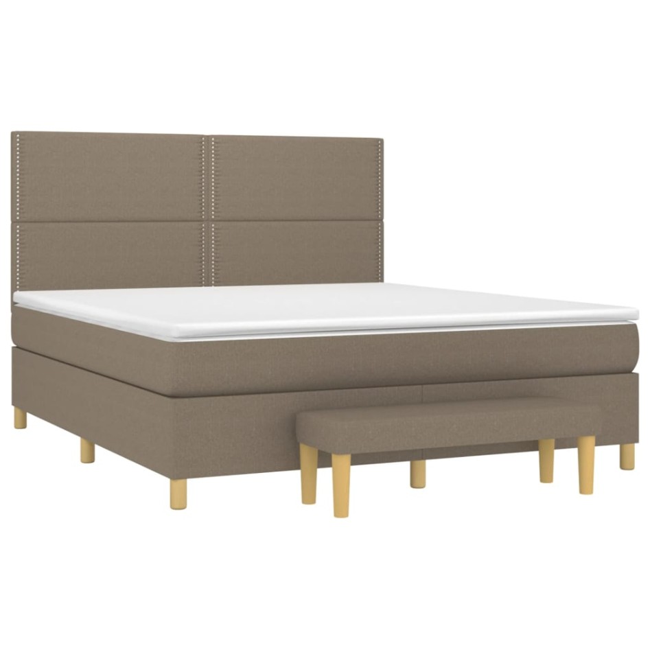 Cama box spring con colchón tela gris taupe 160x200