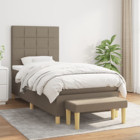 Cama box spring con colchón tela gris taupe 80x200