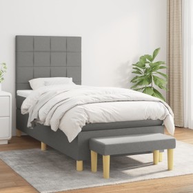 Cama box spring con colchón tela gris oscuro 90x200