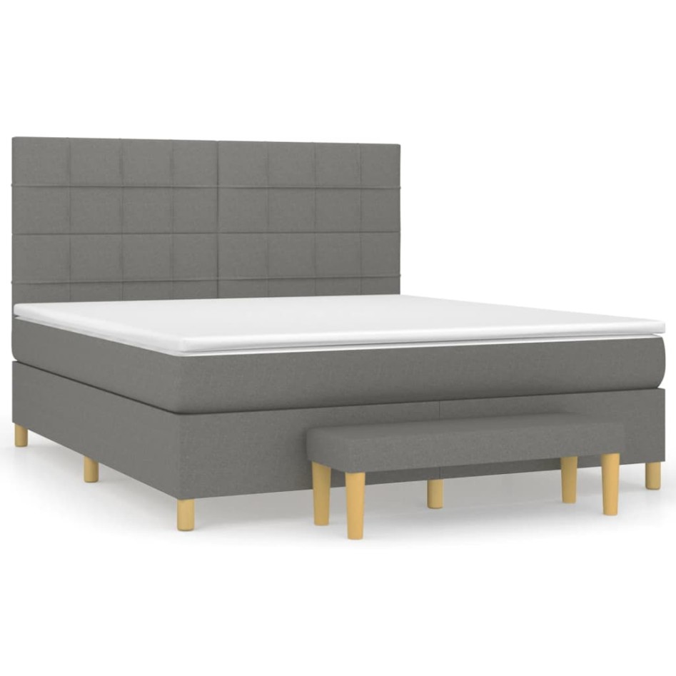 Cama box spring con colchón tela gris oscuro 160x200