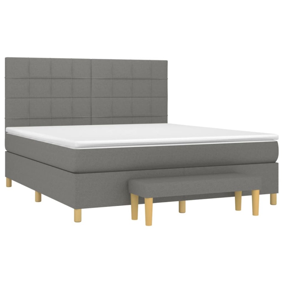 Cama box spring con colchón tela gris oscuro 160x200