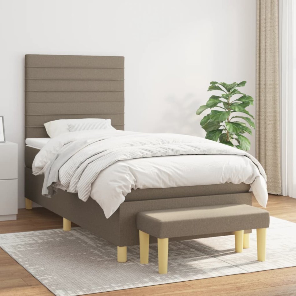 Cama box spring con colchón tela gris taupe 80x200