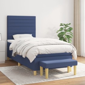 Cama box spring con colchón tela azul 90x190