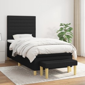 Cama box spring con colchón tela negro 100x200