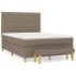 Cama box spring con colchón tela gris taupe 140x200