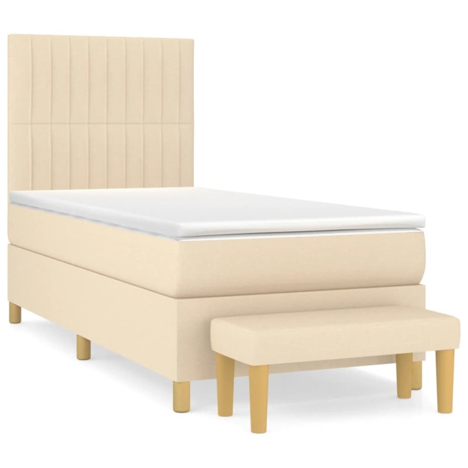 Cama box spring con colchón tela color crema 80x200