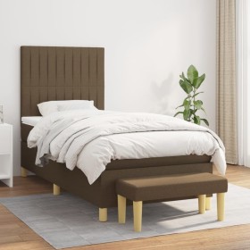 Cama box spring con colchón tela marrón oscuro 90x200