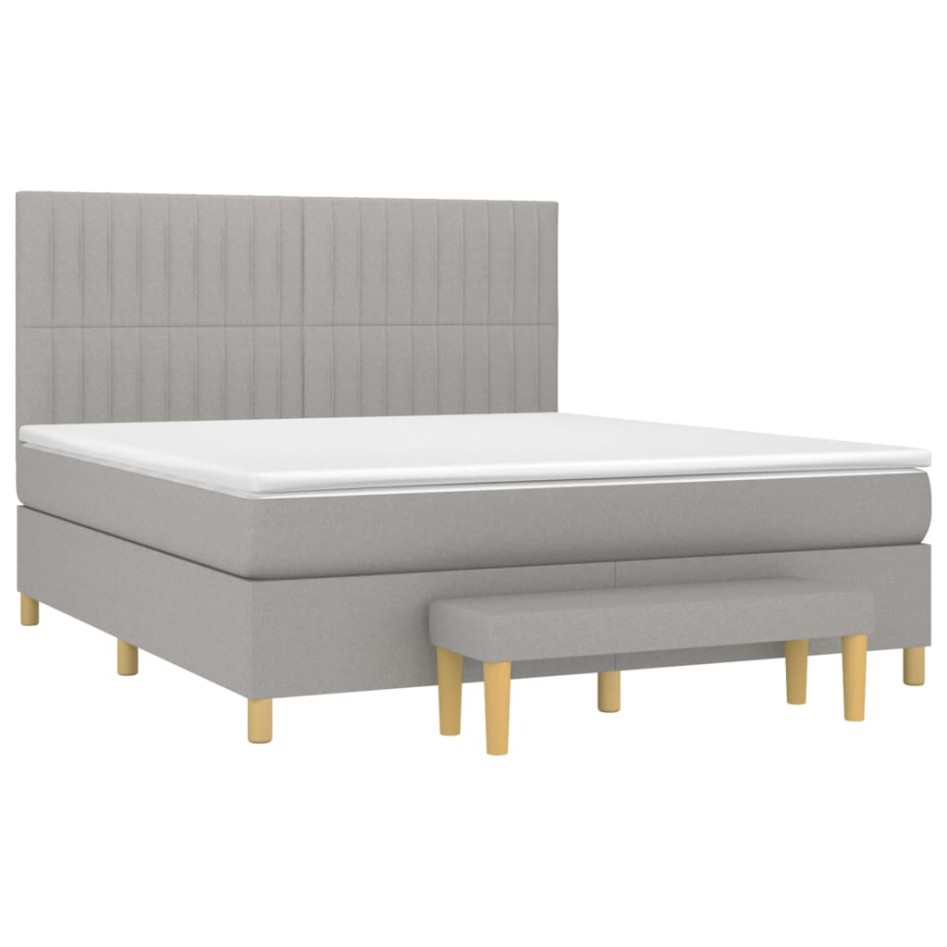 Cama box spring con colchón tela gris claro 160x200
