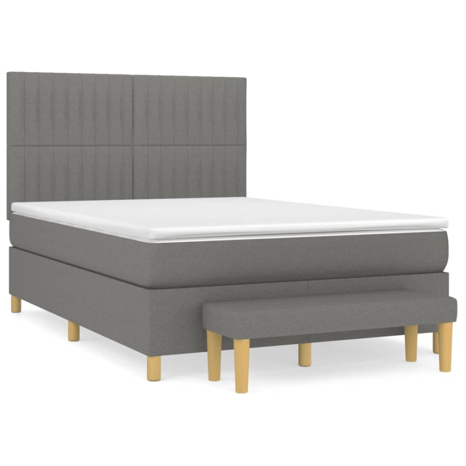 Cama box spring con colchón tela gris oscuro 140x190