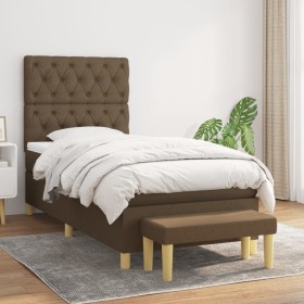 Cama box spring con colchón tela marrón oscuro 80x200