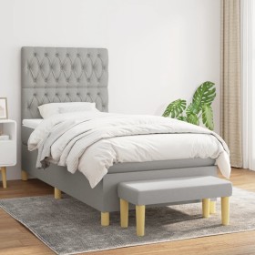 Cama box spring con colchón tela gris claro 90x200