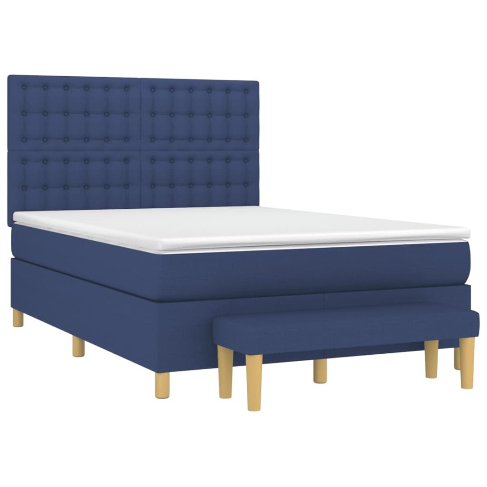 Cama box spring con colchón tela azul 140x190