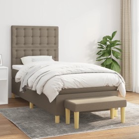 Cama box spring con colchón tela gris taupe 90x200