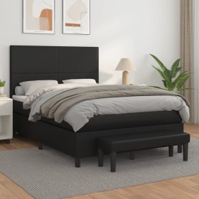 Cama box spring con colchón cuero sintético negro