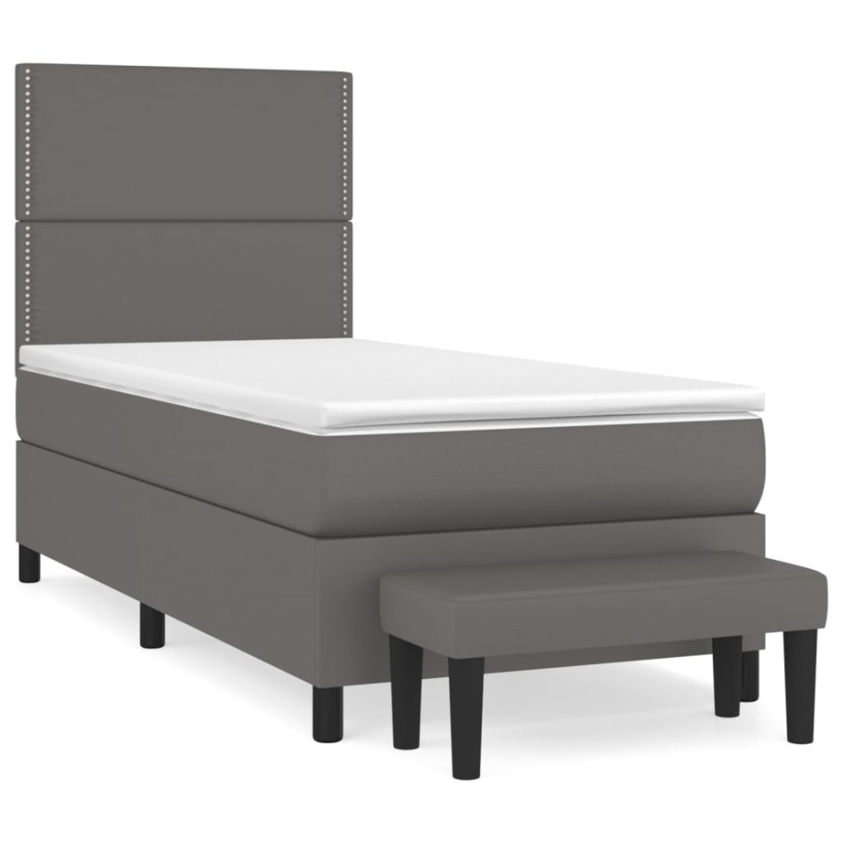 Cama box spring con colchón cuero sintético gris 90x190