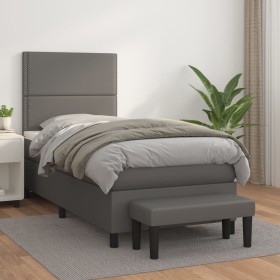 Cama box spring con colchón cuero sintético gris 90x200