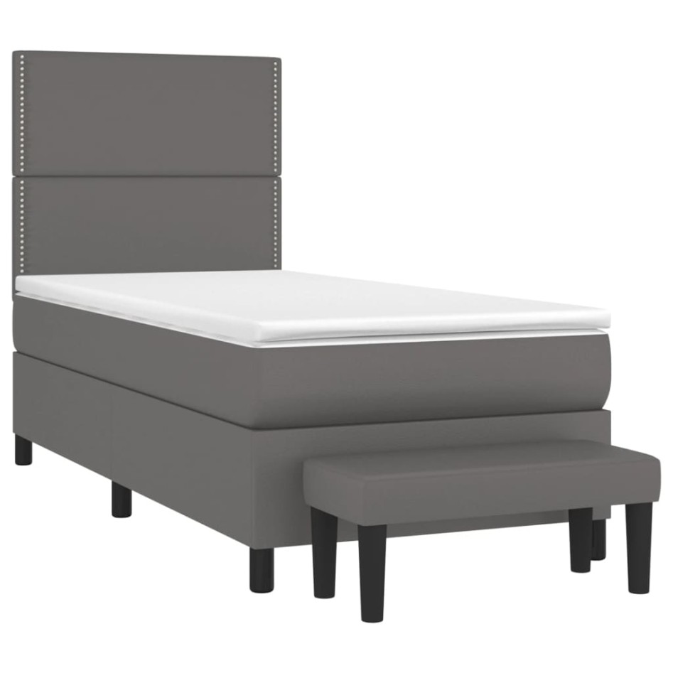 Cama box spring con colchón cuero sintético gris 90x200