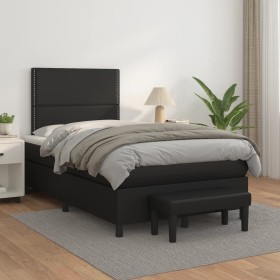 Cama box spring con colchón cuero sintético negro 120x200