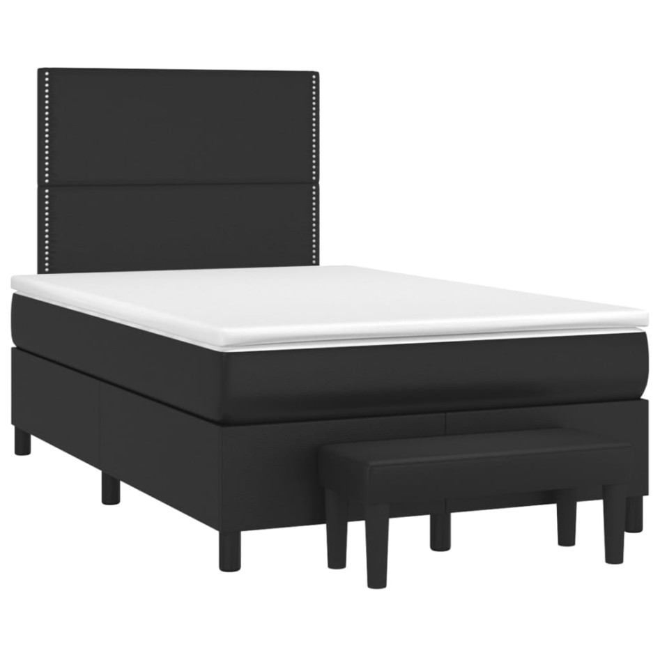 Cama box spring con colchón cuero sintético negro 120x200
