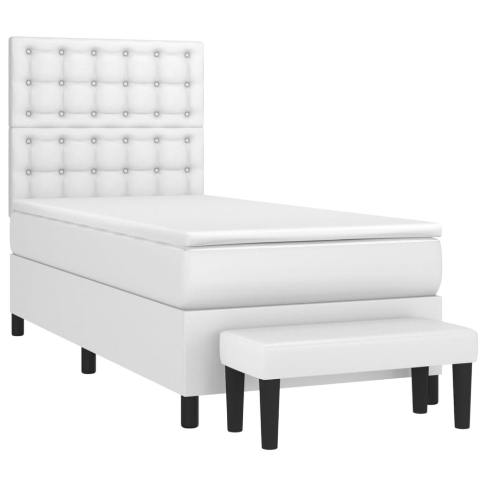 Cama box spring con colchón cuero sintético blanco 100x200