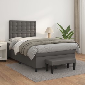Cama box spring con colchón cuero sintético gris 120x200