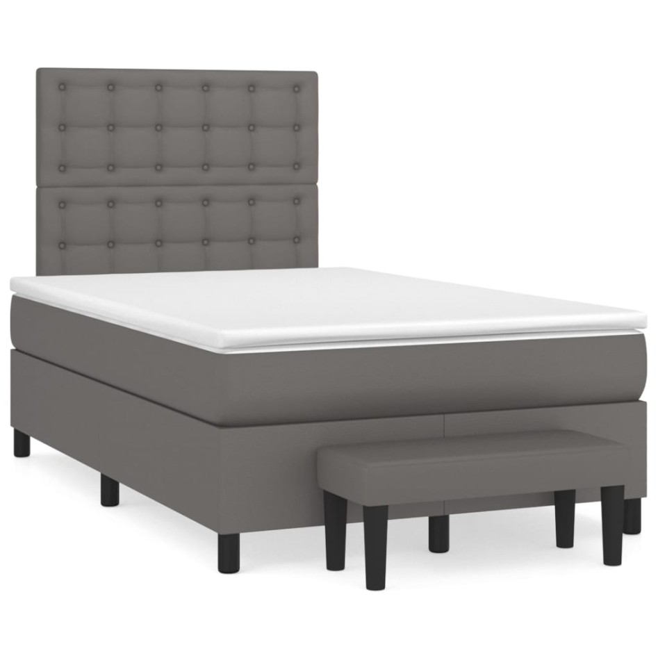 Cama box spring con colchón cuero sintético gris 120x200