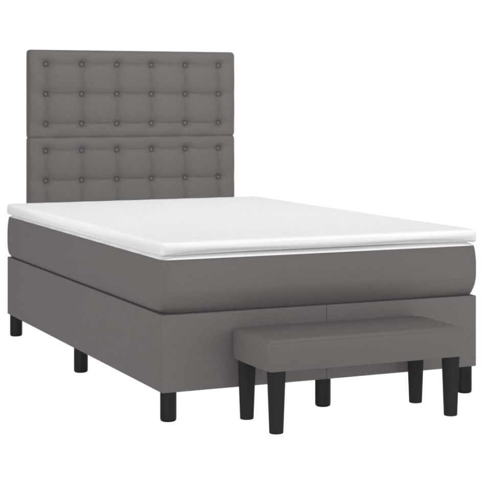 Cama box spring con colchón cuero sintético gris 120x200
