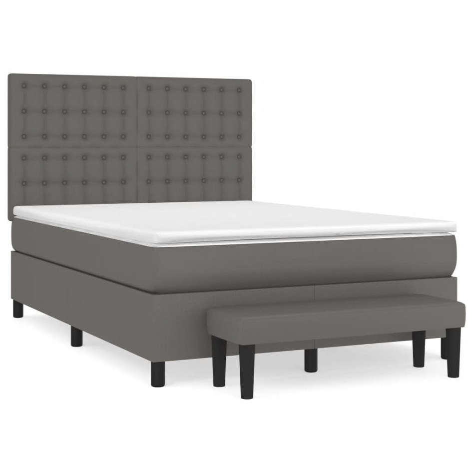 Cama box spring con colchón cuero sintético gris 140x200