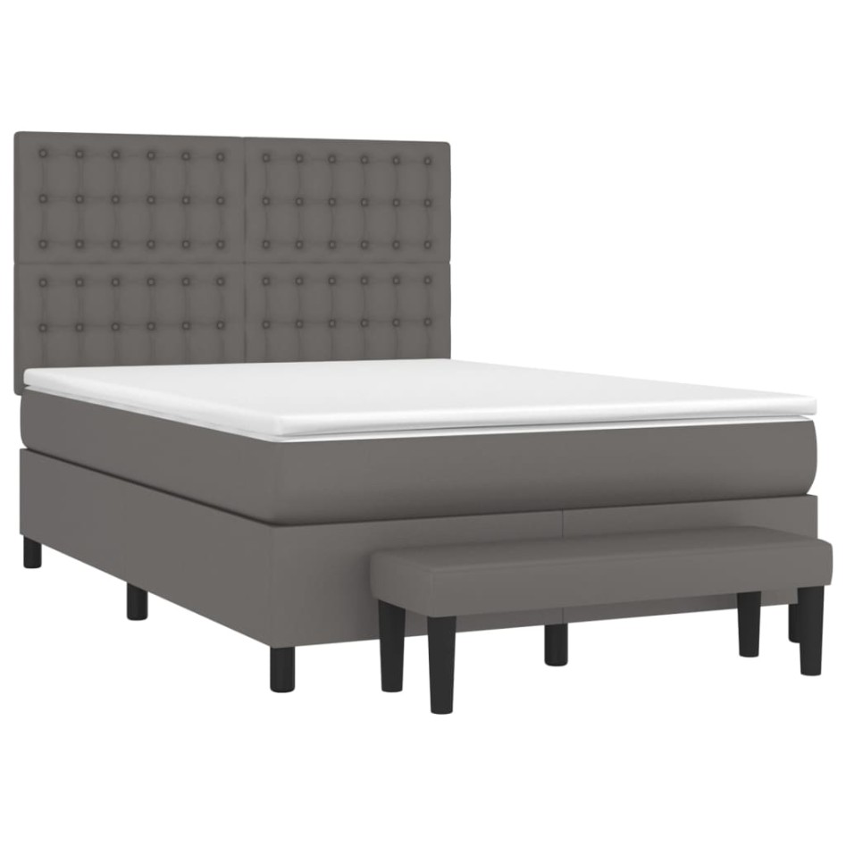 Cama box spring con colchón cuero sintético gris 140x200