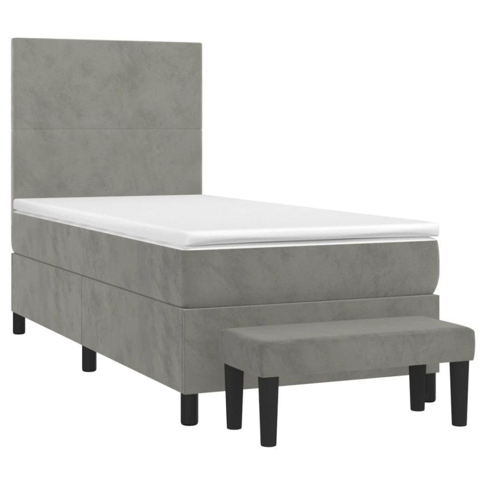 Cama box spring con colchón terciopelo gris claro 90x190