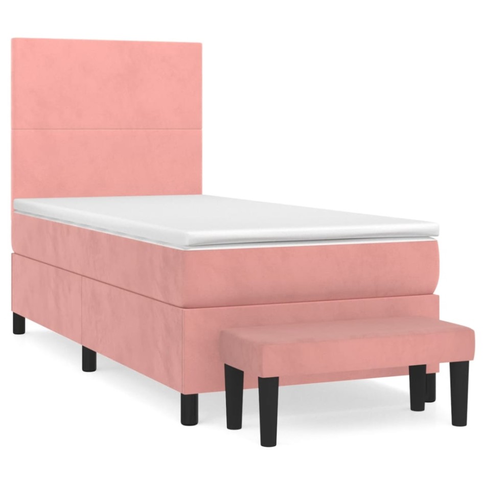 Cama box spring con colchón terciopelo rosa 90x200