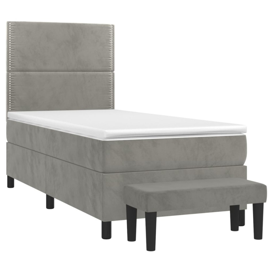 Cama box spring con colchón terciopelo gris claro 100x200