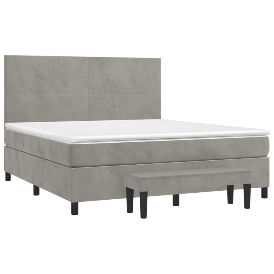 Cama box spring con colchón terciopelo gris claro 160x200