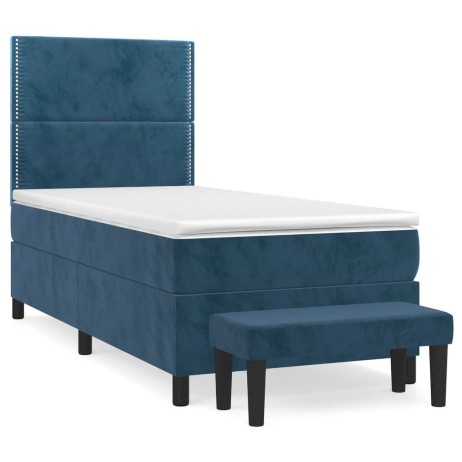 Cama box spring con colchón terciopelo azul oscuro 90x200